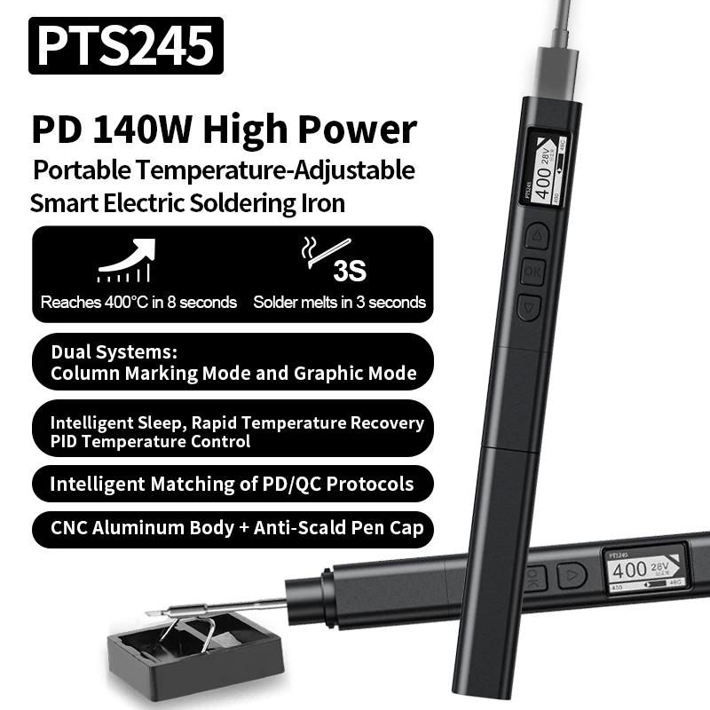 

PTS245 PD3.1 140W Soldering Iron Kit Smart Digital Mini Solder Station for Electronics DIY Repair