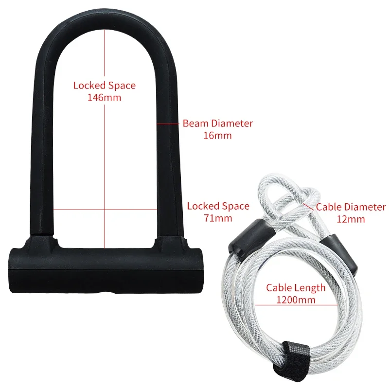 WEST BIKING Safety Bike U Lock Steel MTB Road Bike Bicycle Cable Lock Anti-theft Heavy Duty Lock Set Cycling U-lock with Cable