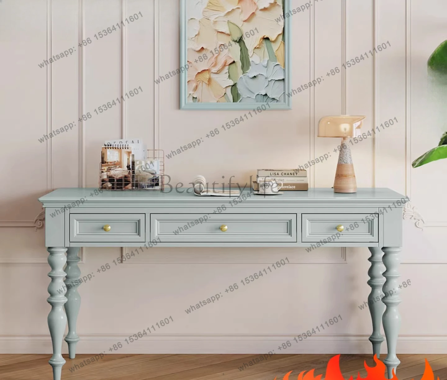 

American birch home bedroom size apartment computer table French cream style study table retro