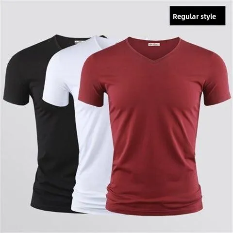 Slim Fit round Neck Short Sleeve Modal Ice Silk T-Shirt Men's Summer Business Style Top Tight Base Shirt Daily Wear Polyester... image 5