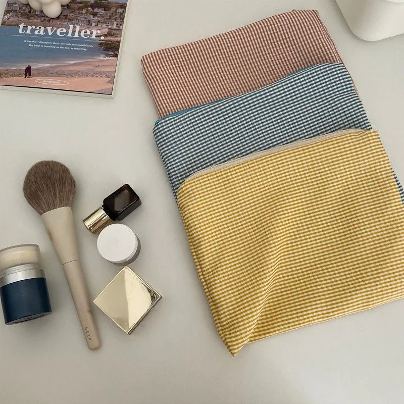 Trousse de maquillage à carreaux pour femmes et filles, sac cosmétique en coton, fermeture éclair, poudres, simple, portable, grande capacité, sac de rangement, mode