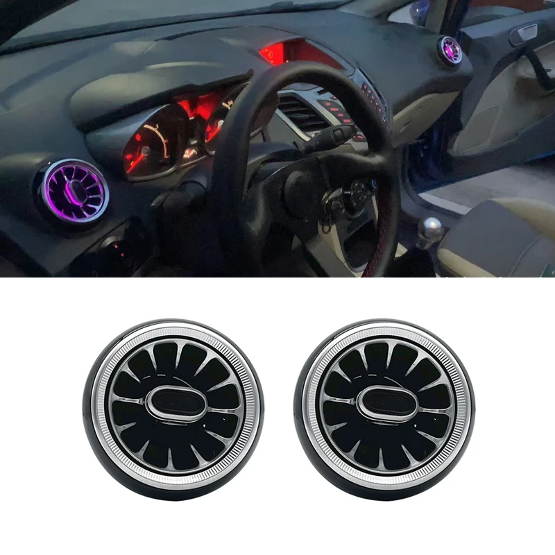 Car Accessories 2PCS LED Front Dashboard AC Air Condition Vent Outlet Turbo Interior Trim For Ford Fiesta 2009-2014