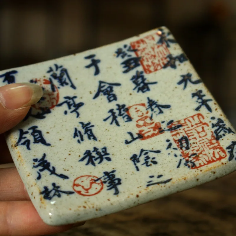 Service à thé Gongfu en gros: plateaux à thé carrés peints à la main/dessous de verre-pouceurs rustiques en céramique d'argile grossière pour le thé chinois