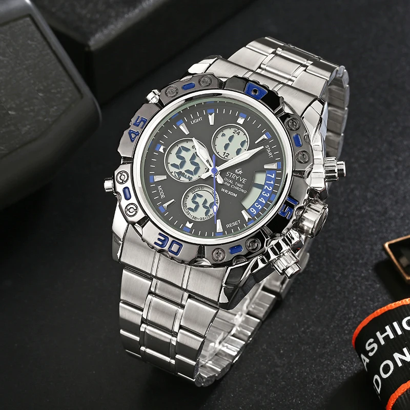 Montre Top Luxury Brand Stryve 8018 Military Led Clock Stainless Steel Waterproof Quartz Digital Dual Time Watch For Men 2019