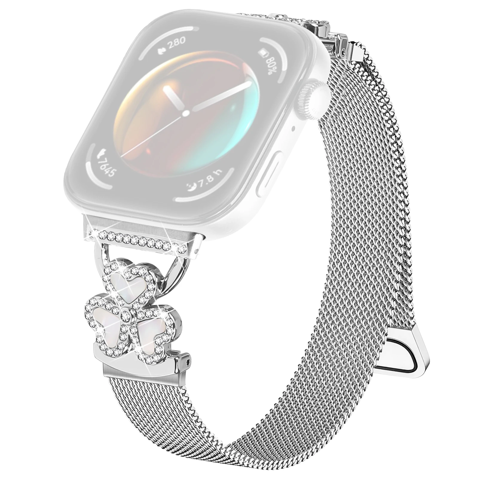 

Silver Milanese Strap for Huawei Watch Fit 4 Pro / 4 / 3 Heart Clover Watchband