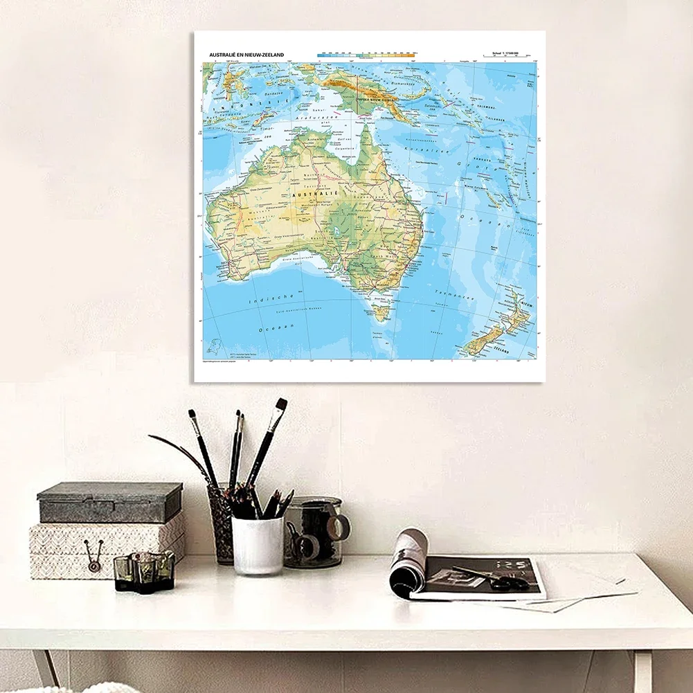 90*90cm o mapa do terreno da oceania em holandês não-tecido pintura da lona impressão de vinil parede poster sala de aula casa decoração material escolar