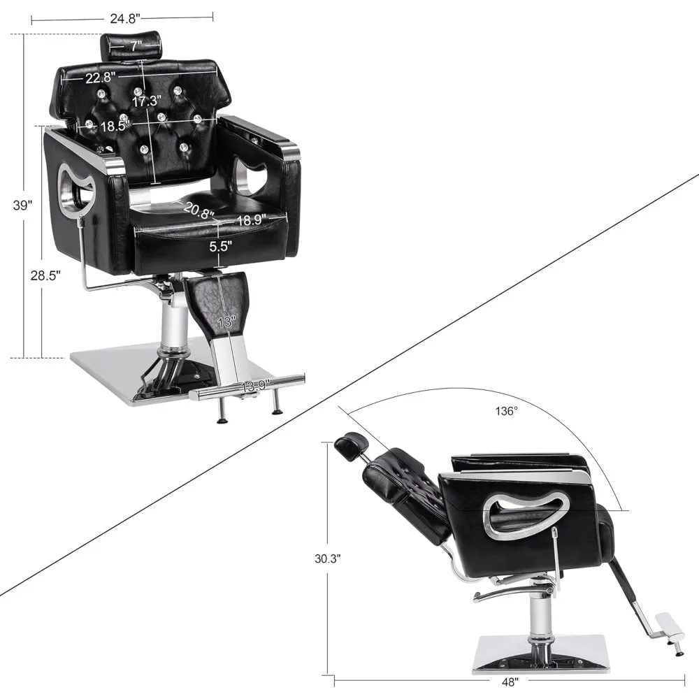 BarberPub Barber Chair Reclining Salon Chair for Hair Stylist, Antique Hair Spa Salon Styling Beauty Equipment