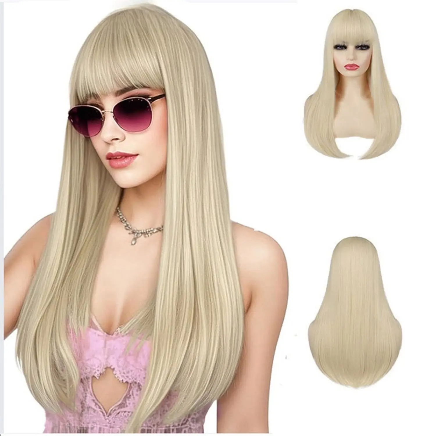 

Blonde Wig With Bangs, Women'S Long Straight Wig, Heat-resistant Synthetic Hair, Suitable For Girls' Daily Parties, Halloween