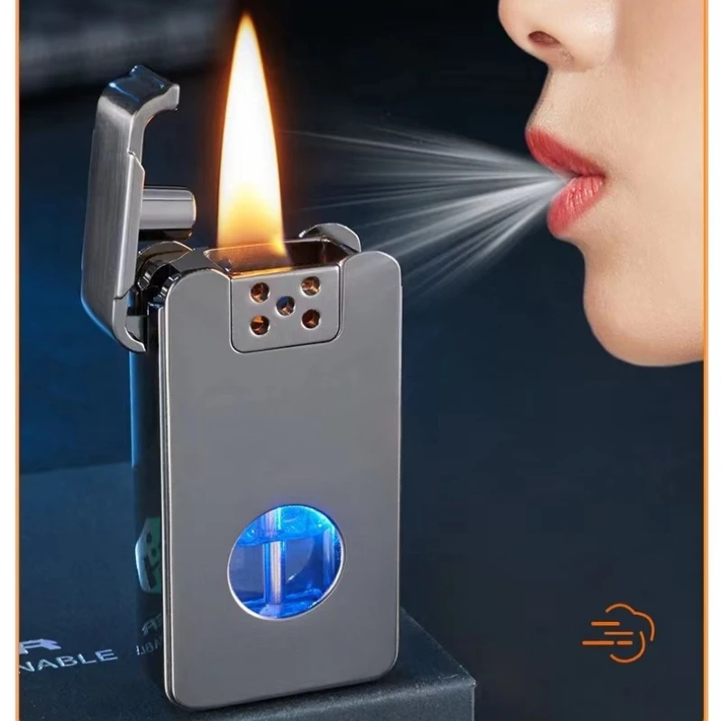 2023 Metal Intelligent Voice Controlled Kerosene Lighter Large Capacity Blue Light Transparent Oil Window Sensitive Arc Ignition