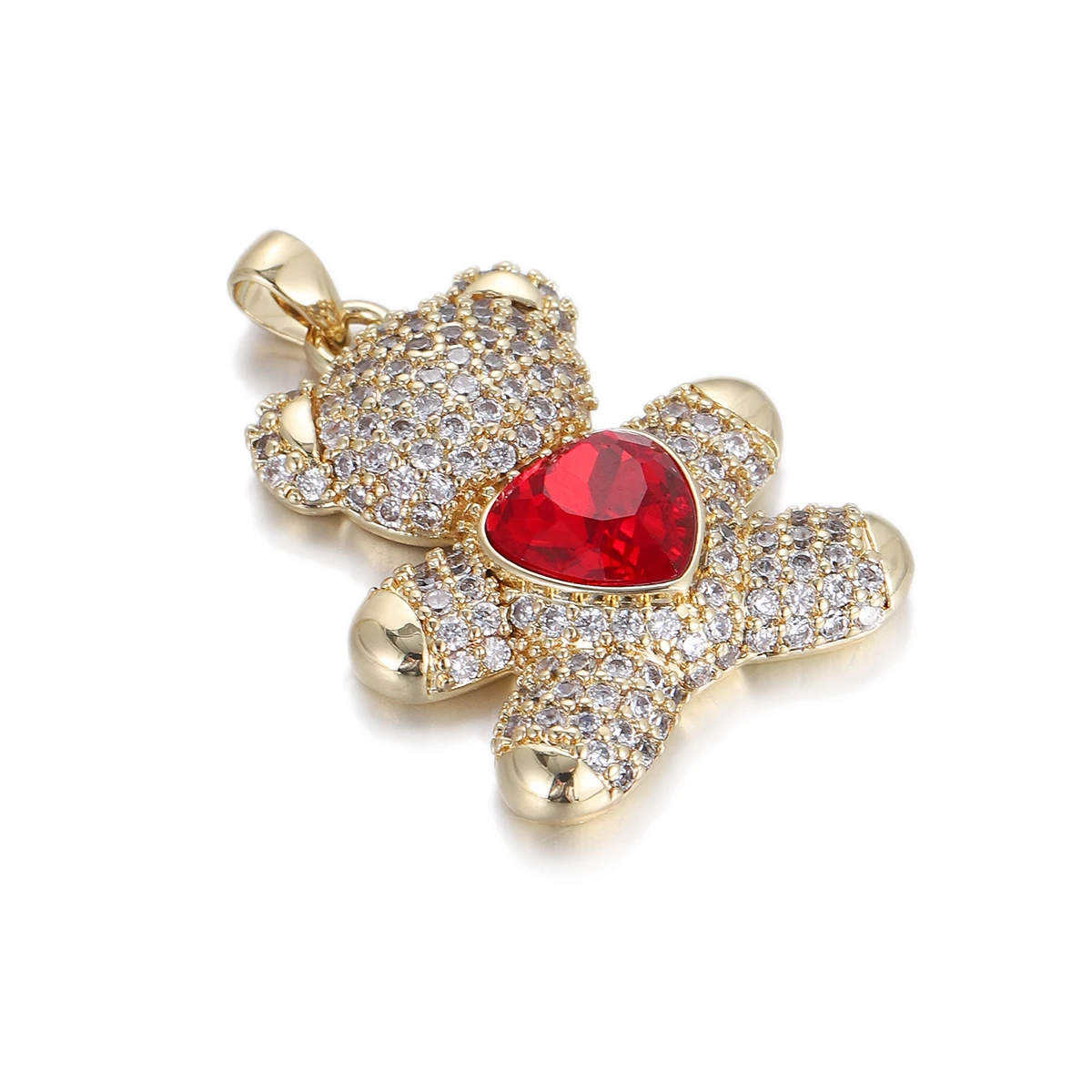 Cute Flower Bear Full Zircon Charms Gold Color Heart Copper Charm Dijes Diy Woman Earrings Necklace Braclet Pendant
