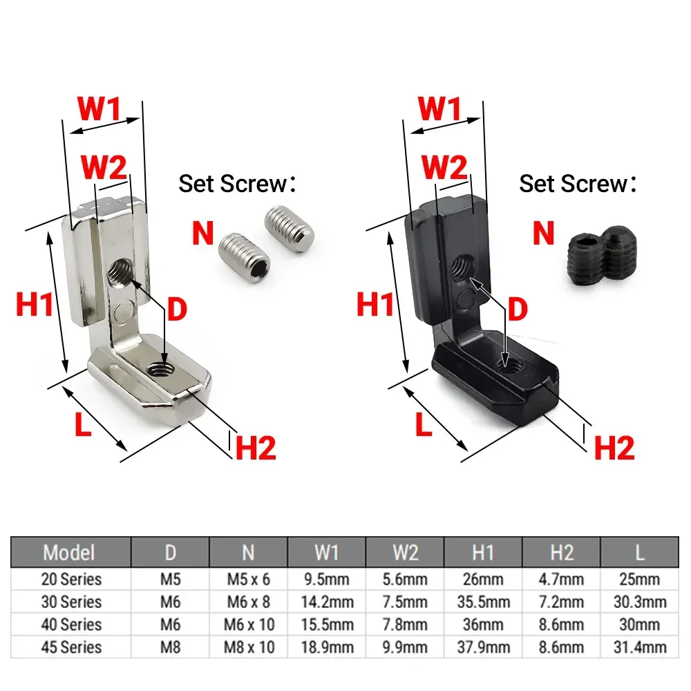 10Pcs 20 30 40 45 Series Inside Hidden Corner Bracket with Set Screws for Wood CNC Router Machine 3D Printer V-Slot Linear Rail
