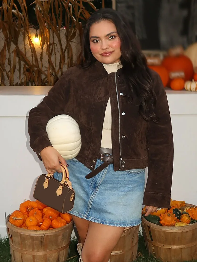 HH سترة نسائية للخريف متعددة الاستخدامات من جلد الغزال وأكمام طويلة وجيوب سترة نسائية عالية الشارع وسحاب معاطف ضيقة غير رسمية Mujer #3