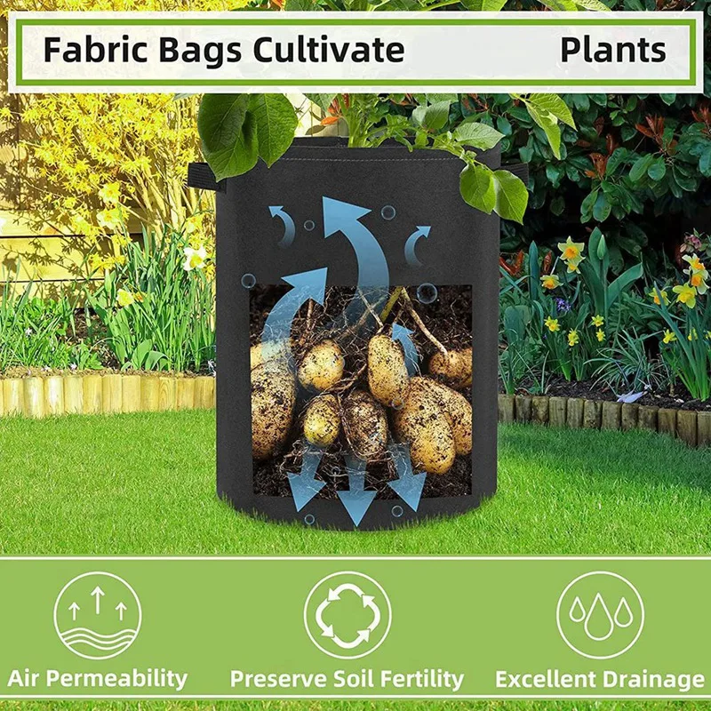 6-Pack 10 Gallon Potato Grow Bags Thick Fabric Pots Harvest Windows & Sturdy Handles Planting Bag For Plants