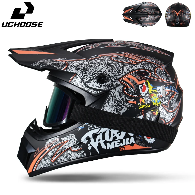 UCHOOSE Motocross Helmet Off Road Full Face Motorcycle Helmet Dirt Bike ATV  Downhill Cross Racing Helmet With Motocross Goggles