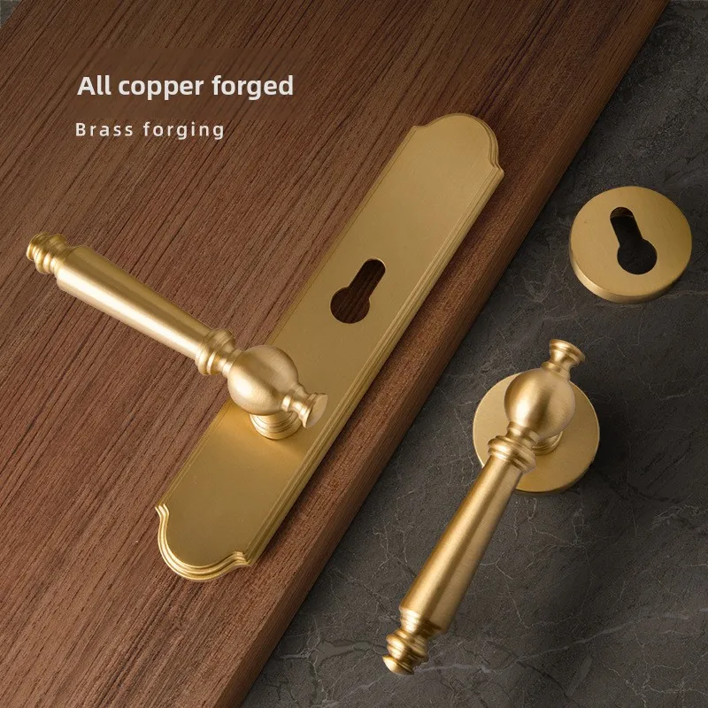 

Замок для межкомнатных дверей из чистой меди, латунный, бесшумный, для деревянных дверей, с двойной ручкой, цвет французское золото