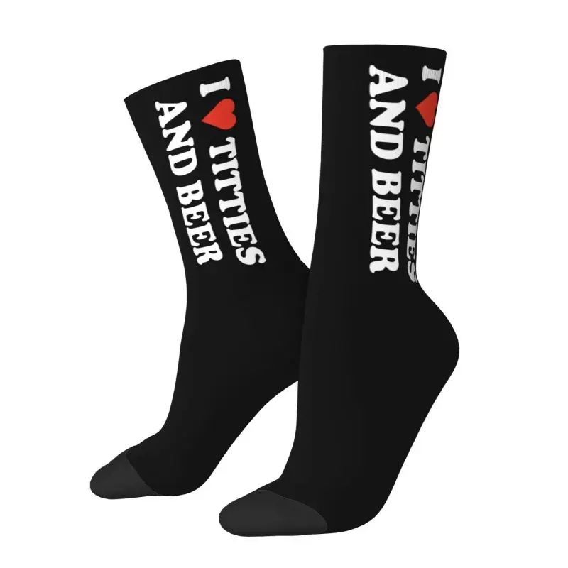 Kawaii Männer Ich liebe Titten und Bier Kleid Socken Unisex bequeme warme 3D-Print Crew Socken