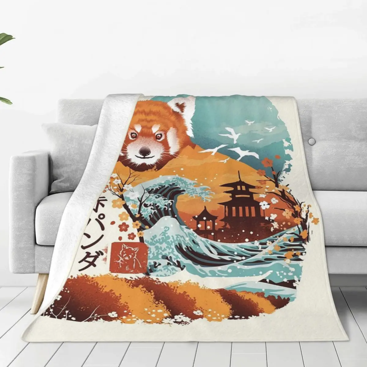 Ukiyo E Red Panda Blankets Flannel Warm Sofa Throw Blankets For Home Bedroom Travel Throws Bedspread Quilt