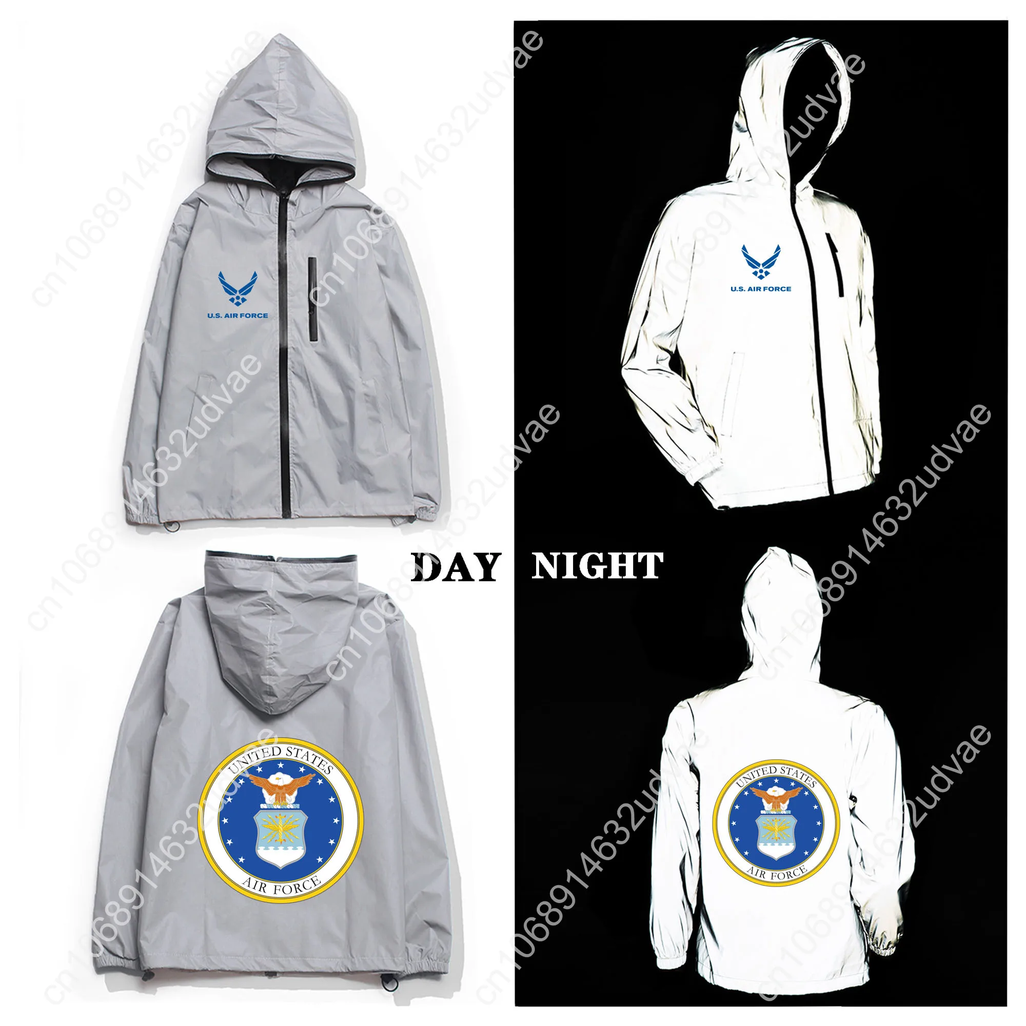 United States Air Force Reflective Jacket Mens Womens Coat Hooded Windbreaker Runing Pocket Jackets Zipper Customized Hoodie