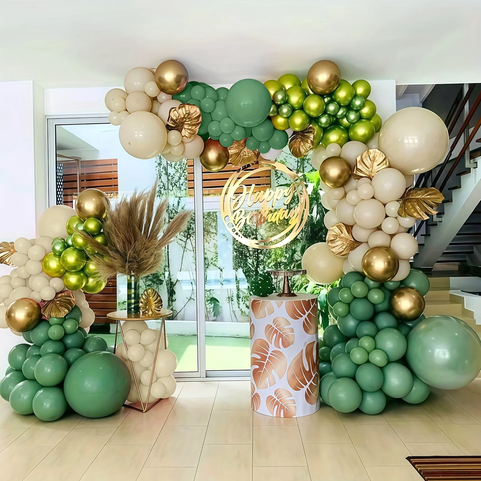 88pcs Sage Green & Golden Balloon Arch Garland Kit Olive Chrome Metallic Green & Beige Cream Latex Balloons for Wedding Bridal Shower Birthday Jungle Party Decorations DIY Ambiance Balloons