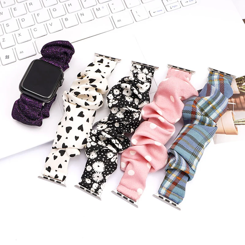 Women Scrunchie Strap for Apple watch bands 44mm 40mm 42mm 45mm 41mm 49mm Nylon Solo Loop bracelet iwatch 5 4 SE 6 9 7 8 ultra 2