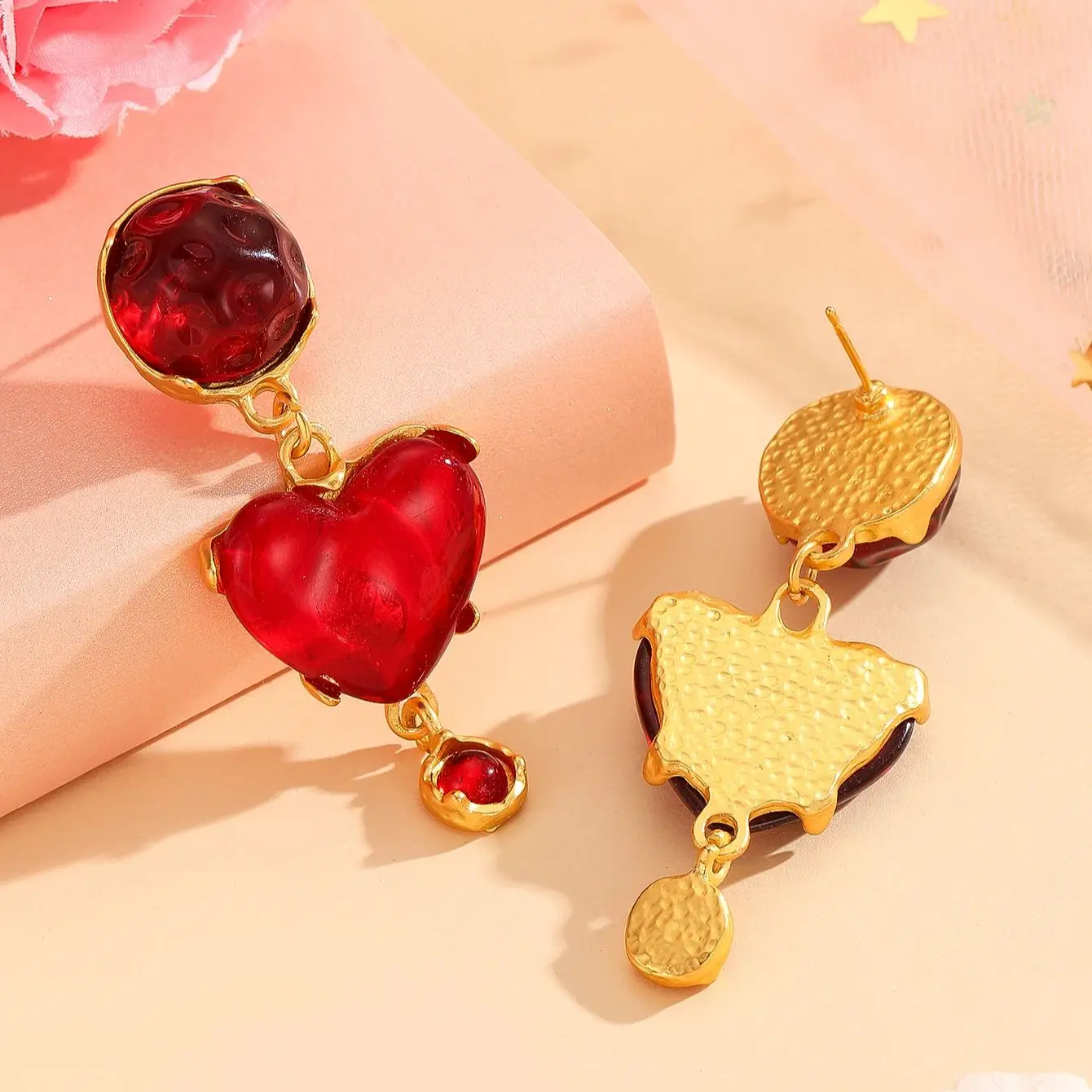 1pair Romantic Cute Red Heart Dangle Earrings,For Women Trendy Elegant Valentine\'S Day Gift，Daily Decoration，Dating Gift,Party