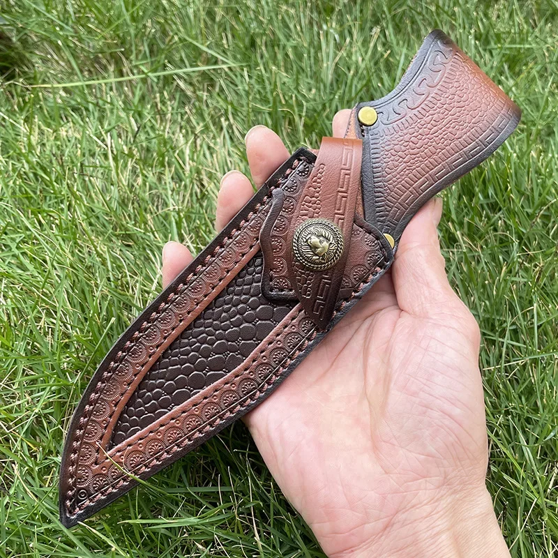 

24 CM Fixed Blade Straight Knife Holder Two Layers Cowhide Embossed Scabbard Universal Knife Cover for Hunting Knife Holsters