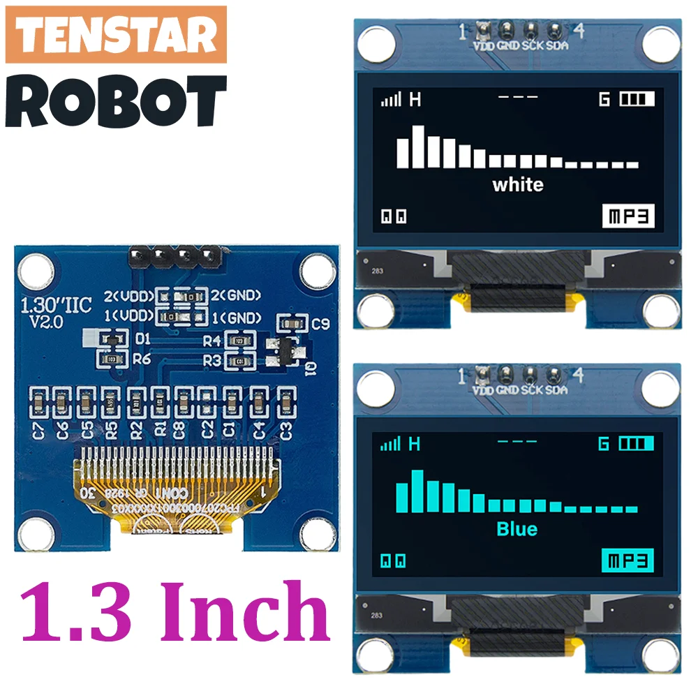 1,3 Zoll 128x64 OLED Display Modul I2C SH1106 – Weiß Auf Blau, 3-5V, Für Arduino, ESP32, Raspberry Pi
