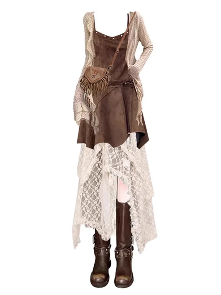 Ensemble t-shirt et dentelle pour femmes, grande taille, Aalyptic Sle, taille haute, jupe trapèze, Svel V-Ne, été