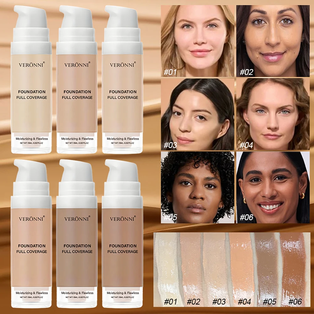 15ml Round Bottle Foundation Make-up Smooth Oil Control Light Reflecting Skin Improving Medium Coverage Liquid Foundation