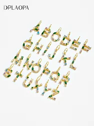 DPLAOPA 925 Sterling Silver 26 Letter Green Spring Letter Initial Alphabet Charm Beads Pendant For Women Bracelet Necklac