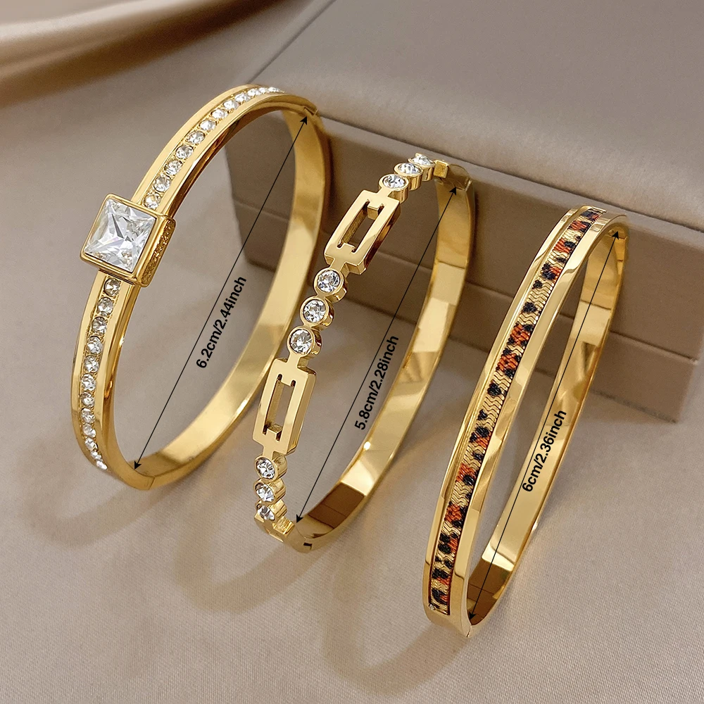 Trendige Vergoldete Edelstahl-Manschettenarmbänder für Frauen Glänzende Geometrische Zirkon Stapelbare Armbänder Wasserfester Schmuck