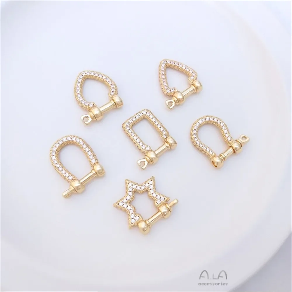 

Micro-inlaid zircon 14K gold jewelry buckle screw horseshoe buckle diy chain link necklace pendant buckle accessories