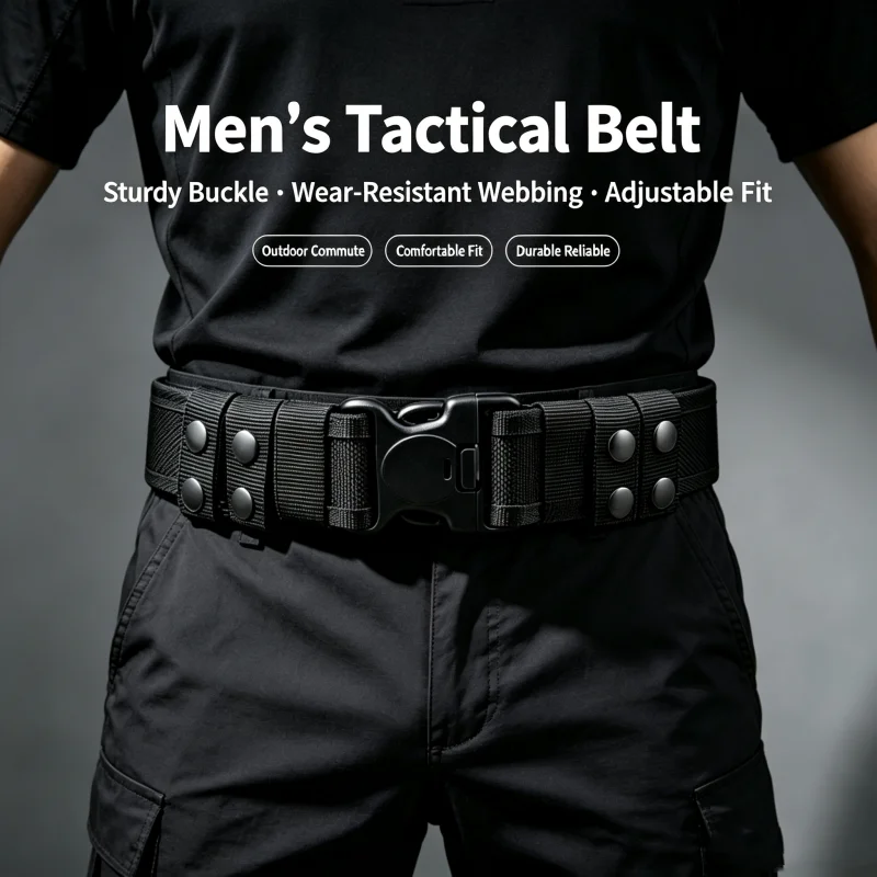 Adjustable Military Tactical Belt for Men, Wear Resistant Nylon Webbing Belt with Double Lock Safety Buckle, Outdoor Camping Hun