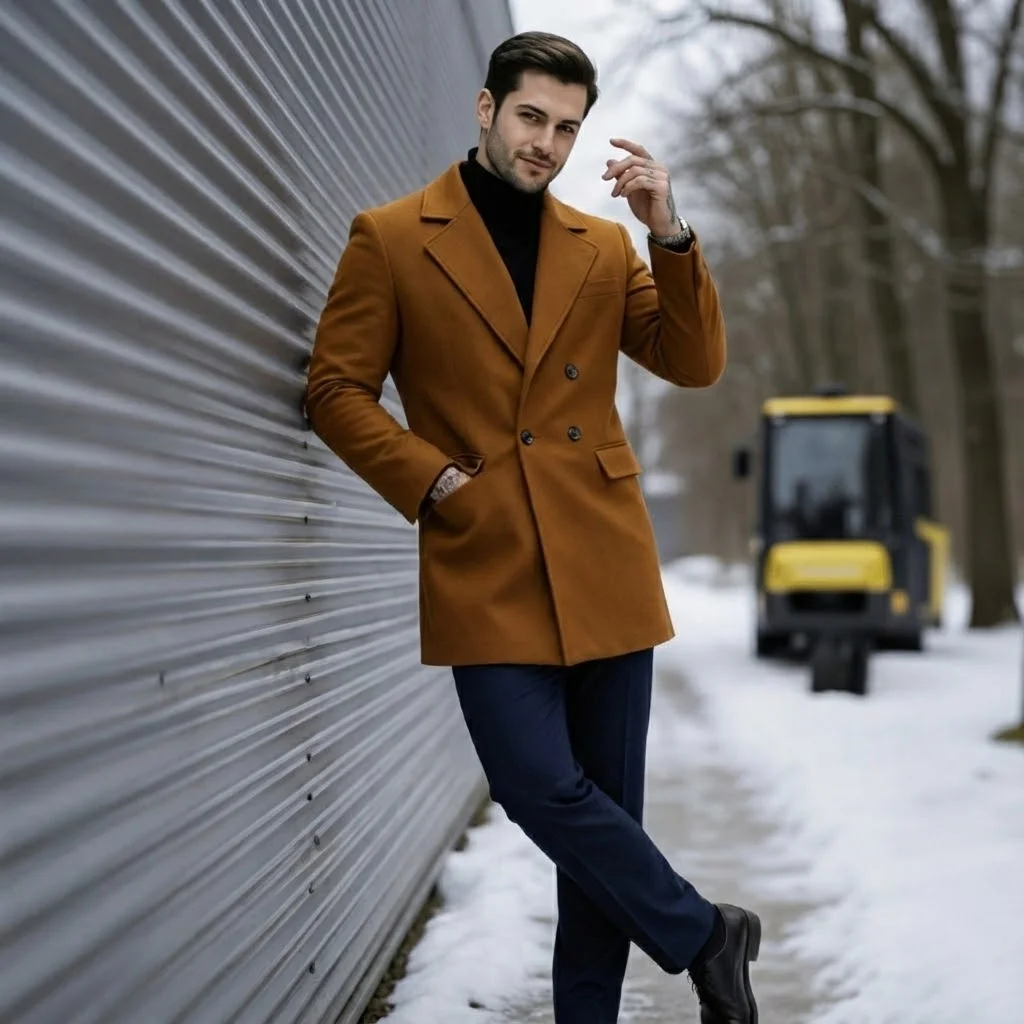 

Men's Double-Breasted Slim Fit Blazer Jacket Warm Lined Windproof Coat Autumn Winter Business Casual Wear