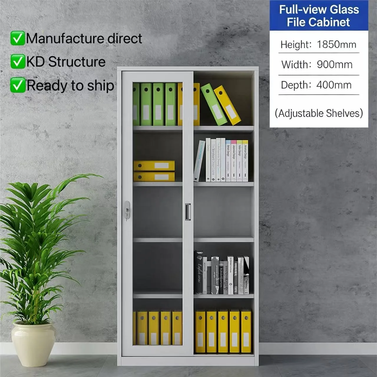 Steel Five-Layer Sliding Door Cabinet Adjustable Shelves-Lockable Modular Commercial Filing Cabinet For Office/School/ Hospital