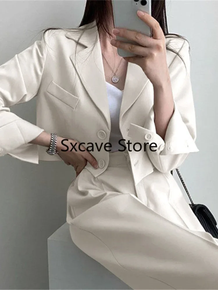 Blazer de manga longa feminino e terno de calça de cintura alta, moda coreana, casaco, preto, casaco feminino, outono, conjuntos de 2 peças, 2023