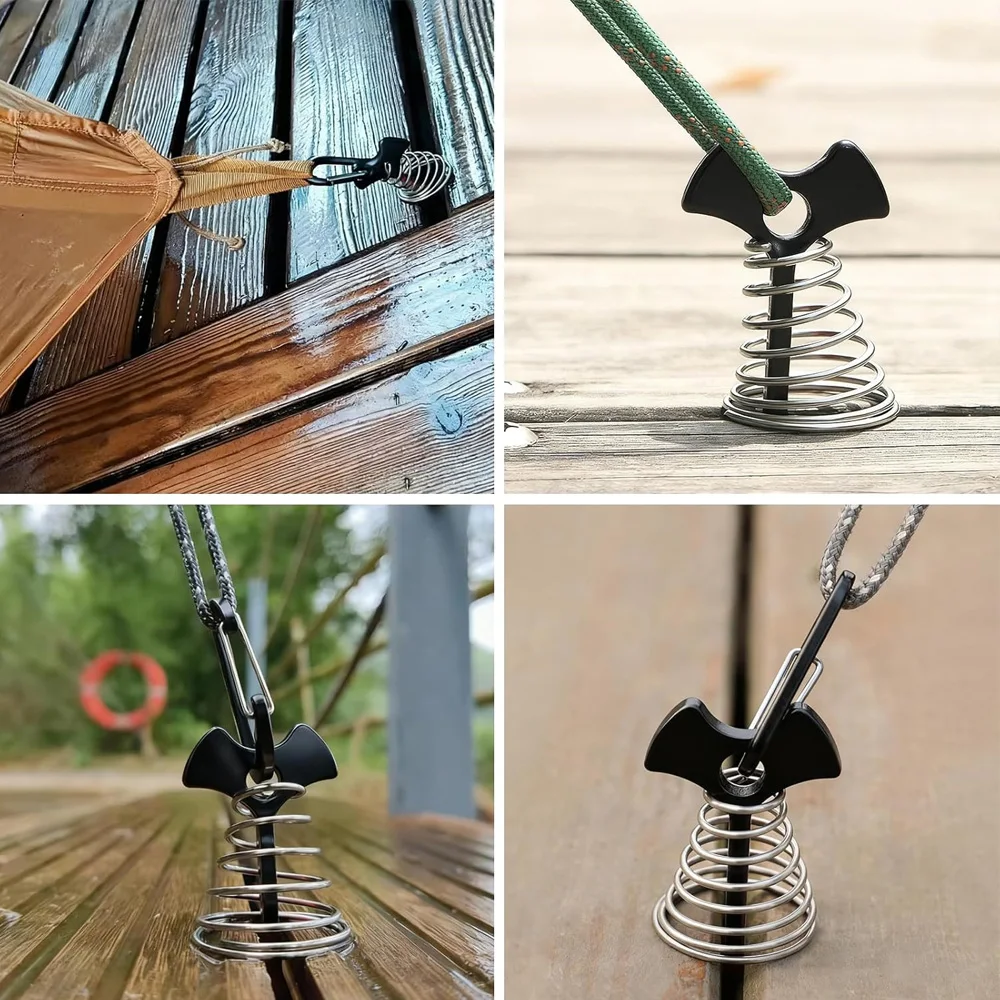 Deck Anchor Pegs Fishbone Tent Stakes with Spring Buckle Windproof Aluminium Alloy Wind Rope Anchor Camping Tent Nail - view 6