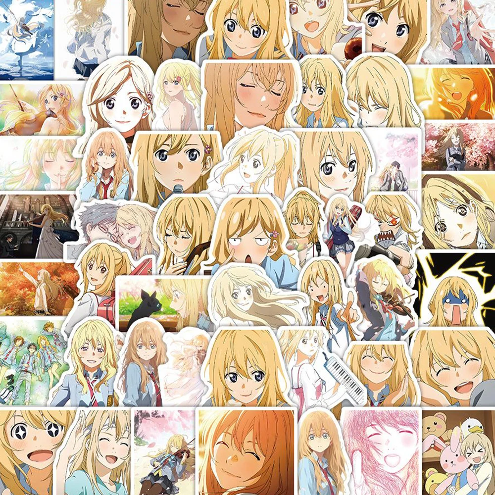 10/30/60 Uds. Pegatinas de Anime Your Lie In April Miyazono Kaori Arima Kousei, pegatina para ordenador portátil, equipaje, álbum de recortes, calcomanía de dibujos animados para niñas