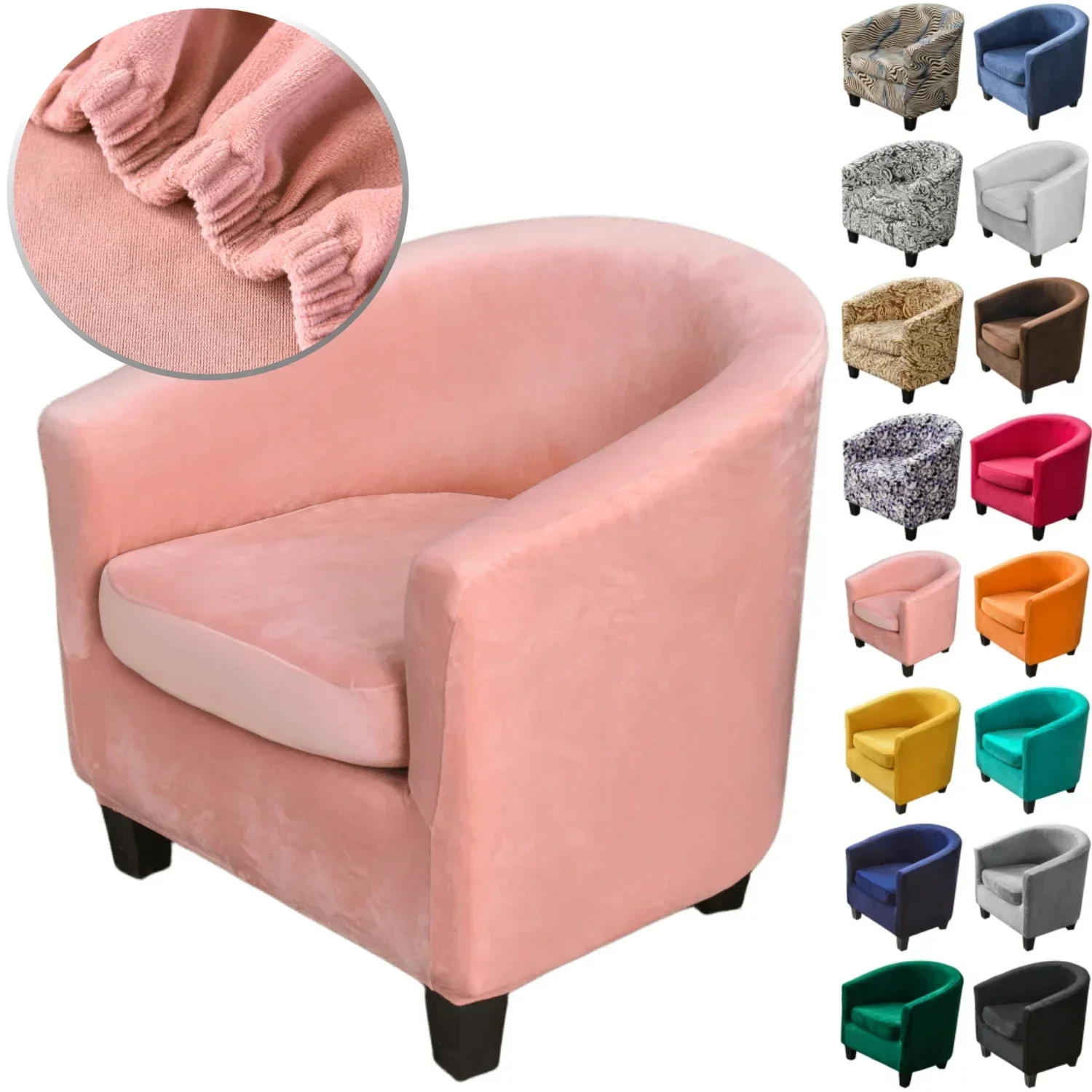 Plush Velvet Tub Chair Covers Club Chair Slipcover Cushion Cover 2-Piece Stretch Soft Washable Armchair Sofa Furniture Protector