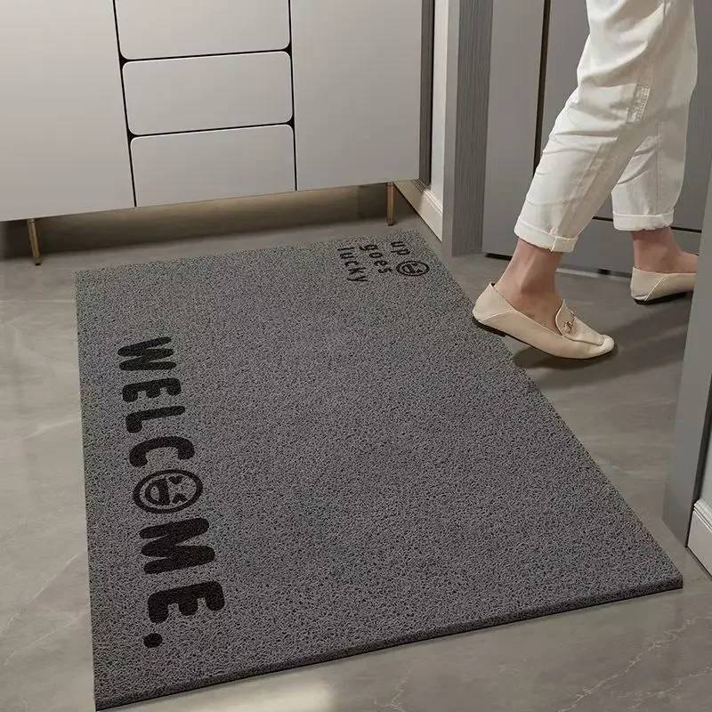 Minimally Designed Entrance Door Wire Circle Floor Mat Gray Thick Scratch Resistant Mud Resistant Carpet for The Foyer Rug