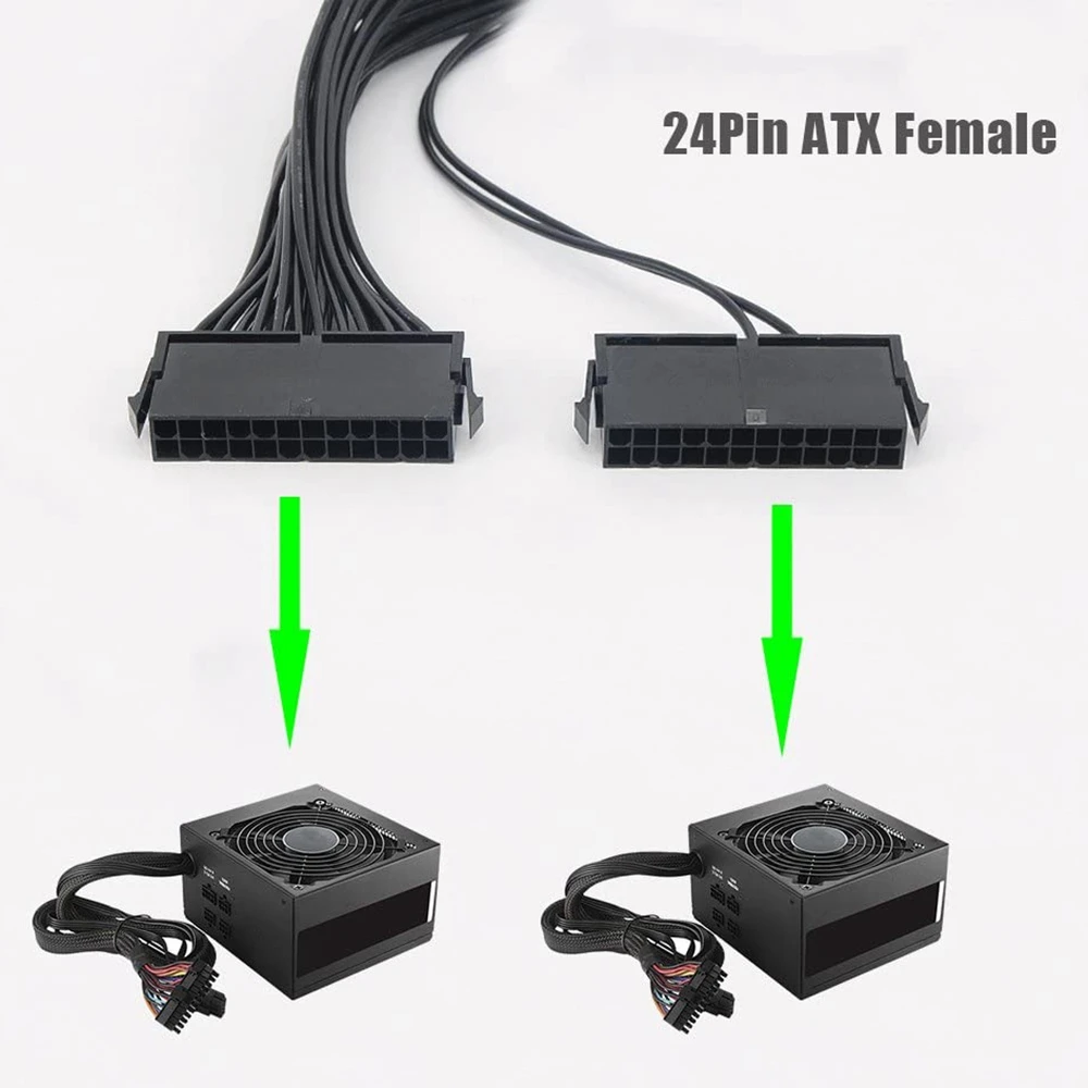 Dual PSU Cable Adapter 24Pin Power Supply Synchronous Power Cable(20+4) Pin for Computer ATX Motherboard 18AWG