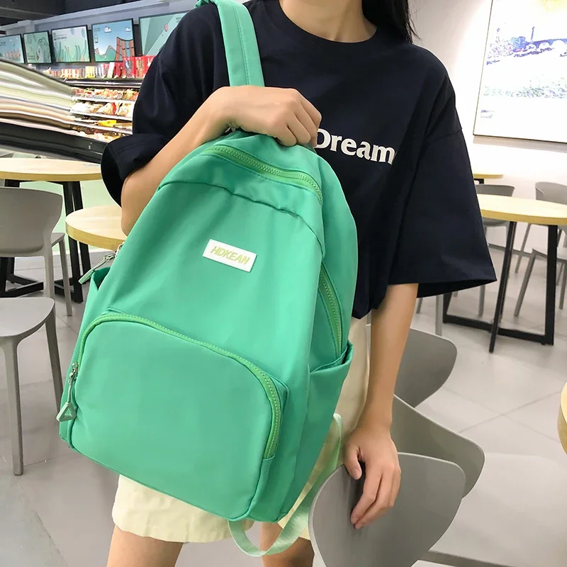 Solid Color Women's Backpack Cute Bookbag Fashion Nylon Leisure College Laptop Backpack Female Travel Schoolbag For Teenage Girl