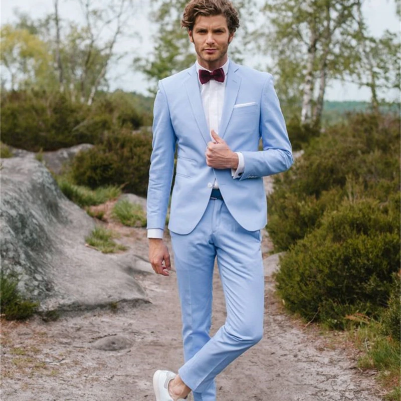 

Luxurious 2 Pieces Men's Wedding Suit 2024 Slim Fit Groom Tuxedos Peak Lapel Formal Business Sky Blue Male Suits (Blazer+Pants)