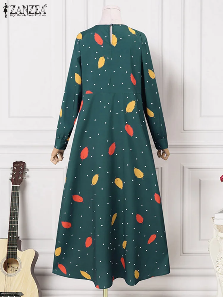 Women Autumn Maxi Long Dress Muslim Abaya Robe Femme Vintage Long Sleeve Printed Sundress ZANZEA Bohemian Floral Vestidos Kaftan