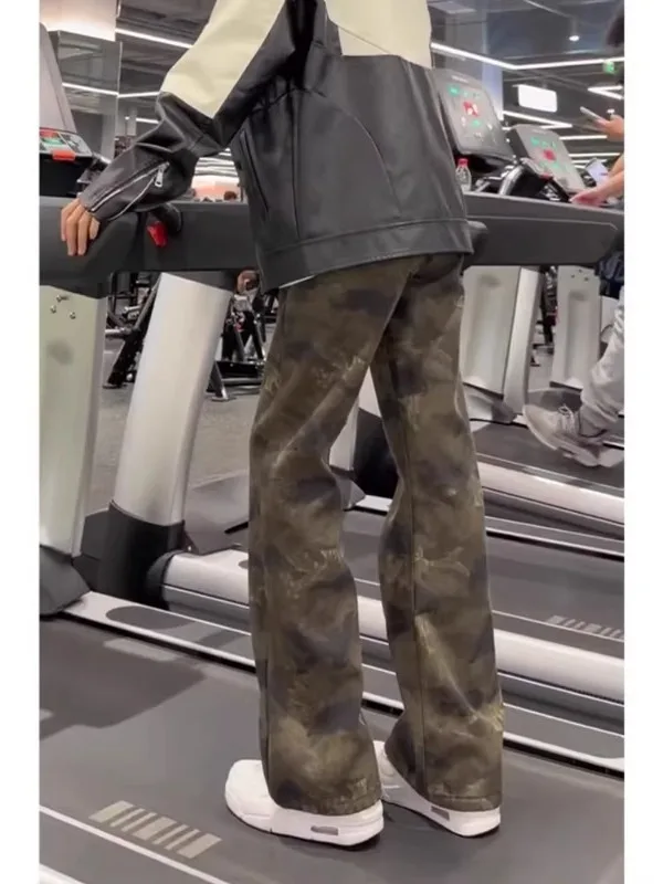 

Американские ретро-джинсы с камуфляжным принтом, расклешенные, мужские, в стиле High Street, новые, спортивные, прямые, повседневные, свободного кроя, из денима