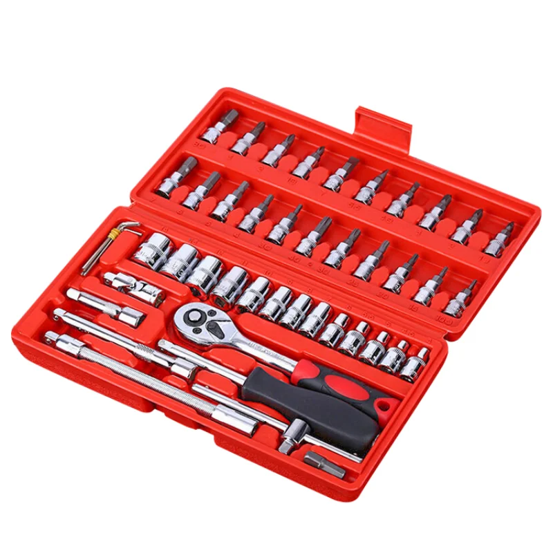 Epsilon Factory Direct Selling Heavy Standard Hand Tools 46 Piece Auto Repair Kit Socket Wrench Set Plastic Box