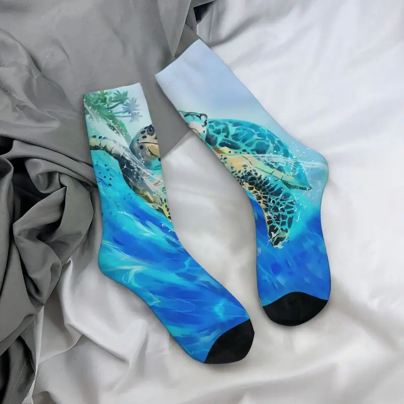 Cool Watercolor Sea Turtle Socks Women Men Warm 3D Printing Ocean Animal Sports Basketball Socks