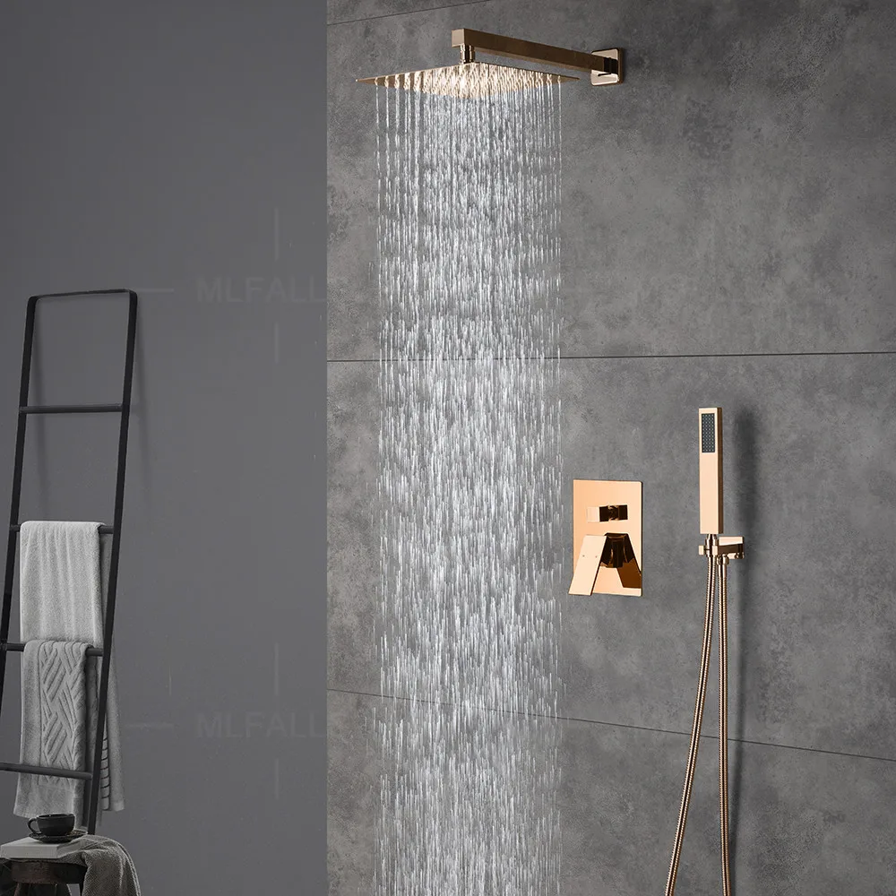Système de douche avec robinet de douche en or rose, vanne d'équilibrage à 2 fonctions
