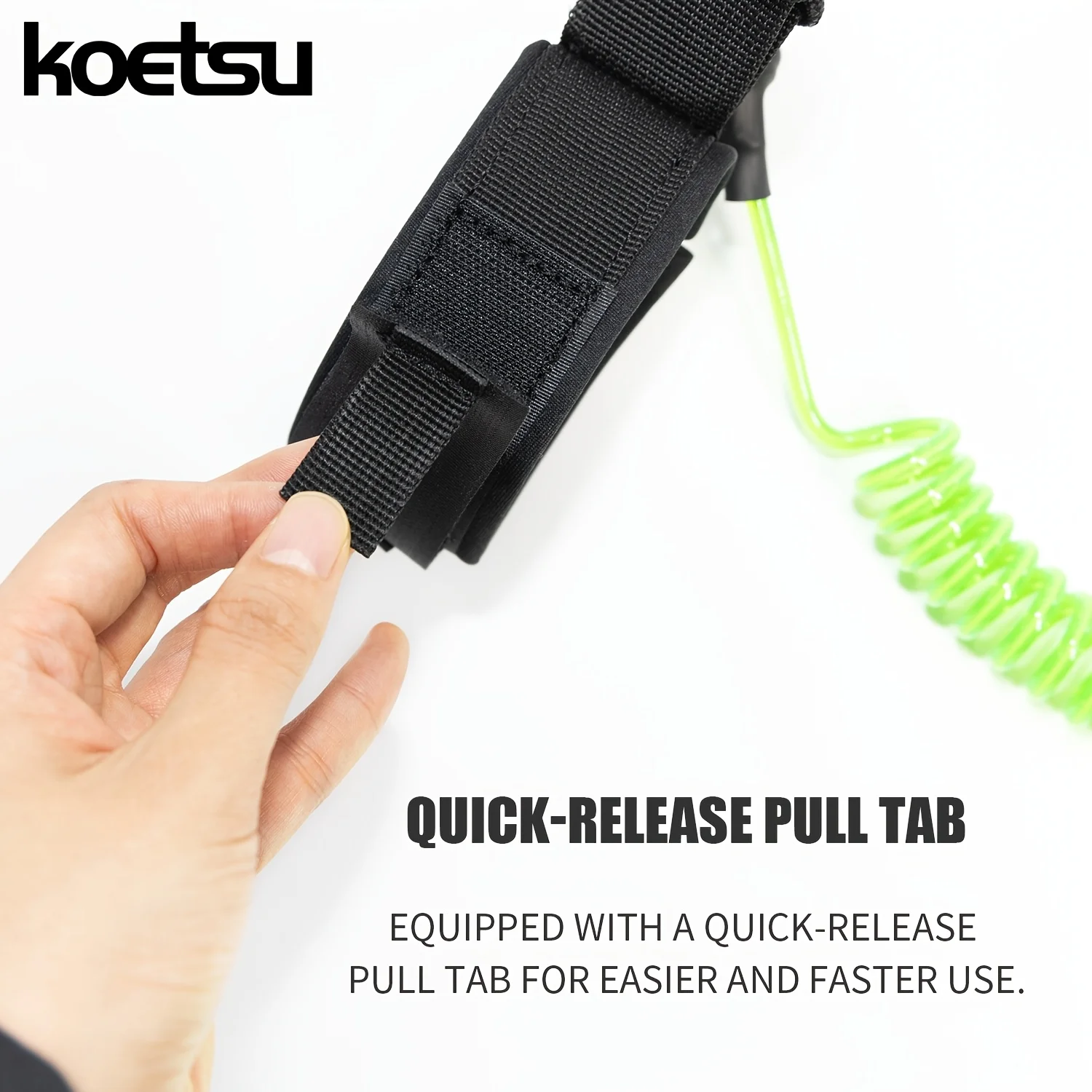 KOETSU Bodyboard-Leash, 5 mm TPU-Spiral-Surfleash mit Klettverschluss am Handgelenk und Schnellverschluss-Zuglasche – Detail 5