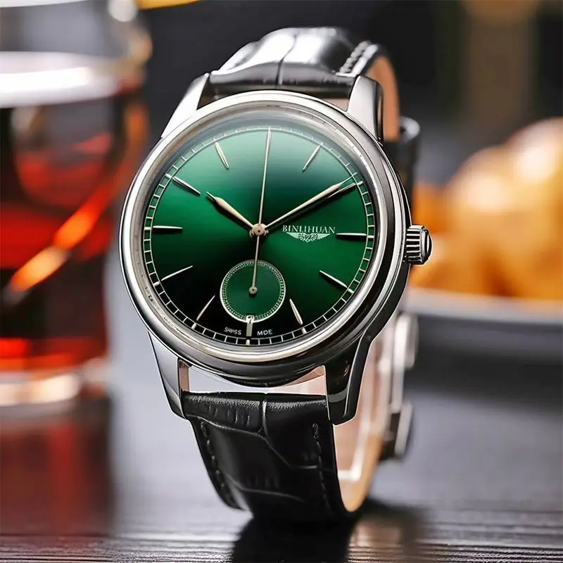 Reloj para hombre Relojes de cuarzo clásicos de lujo para hombre Reloj de pulsera de cuero resistente al agua 3ATM Vintage Relogio 40 mm Verde